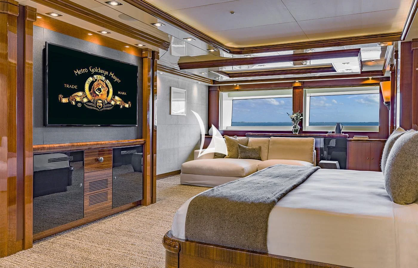 a room with a bed and a tv aboard ARBEMA Yacht for Sale