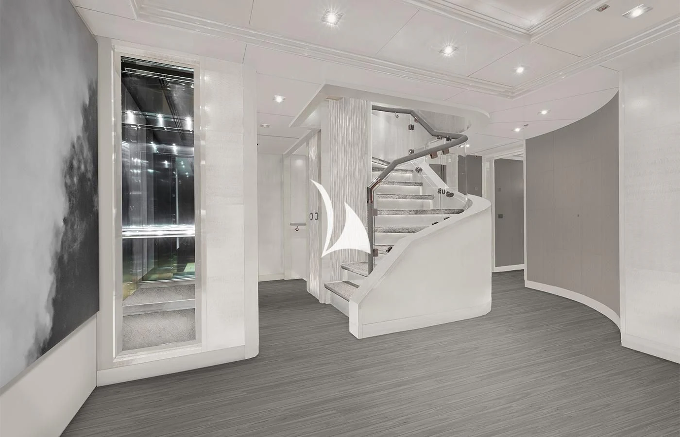 a staircase in a building aboard ARBEMA Yacht for Sale