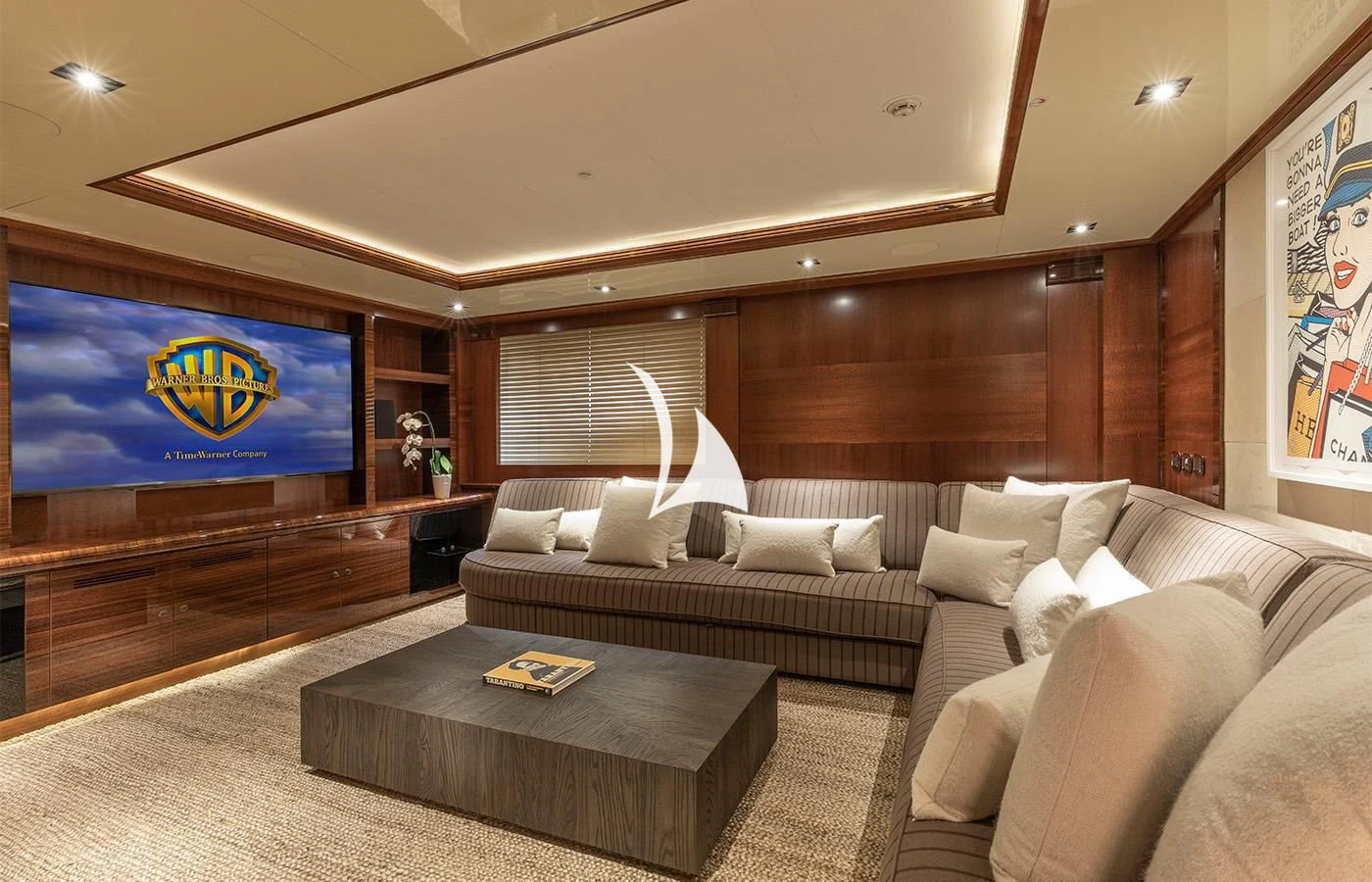 a living room with a couch and a tv aboard ARBEMA Yacht for Sale