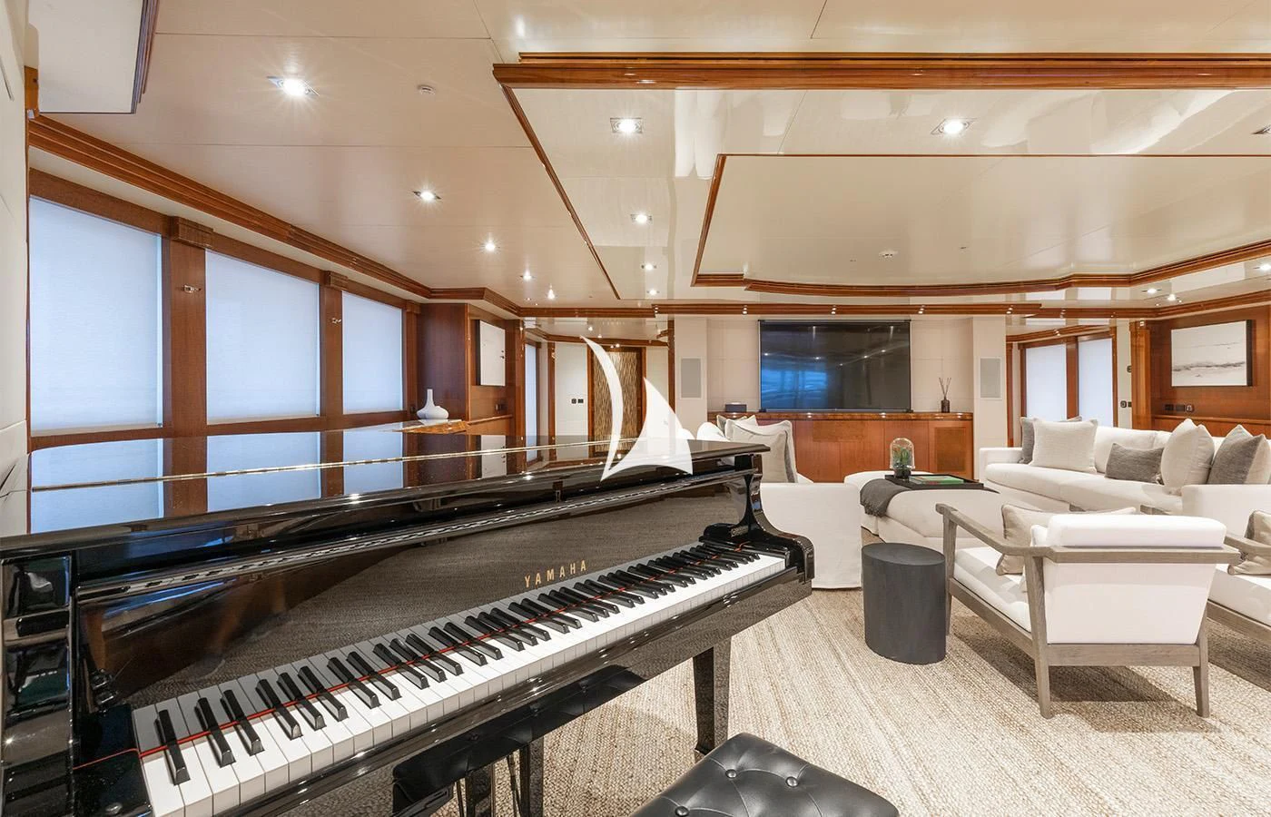 a piano in a room aboard ARBEMA Yacht for Sale