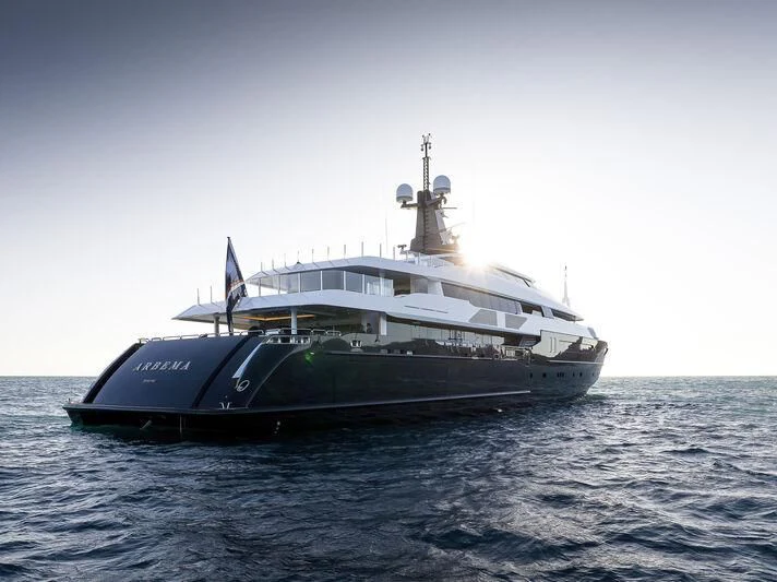 a large ship in the water aboard ARBEMA Yacht for Sale