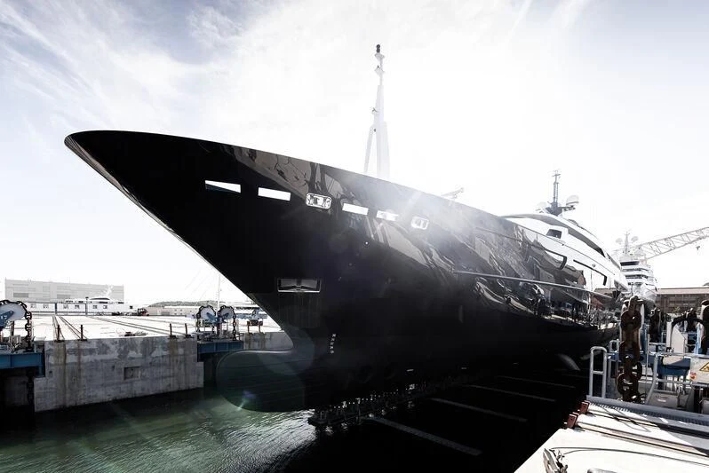 a large submarine in the water aboard ARBEMA Yacht for Sale