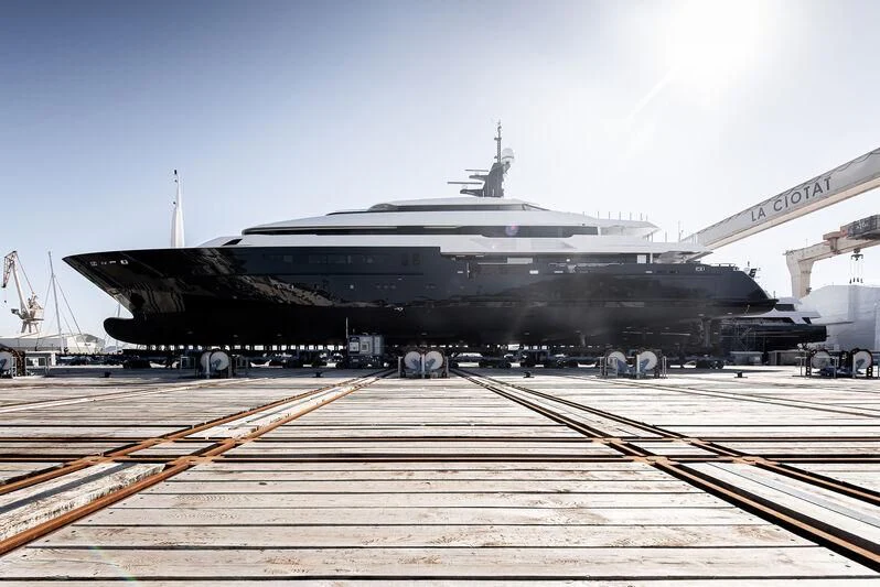 a large ship docked aboard ARBEMA Yacht for Sale