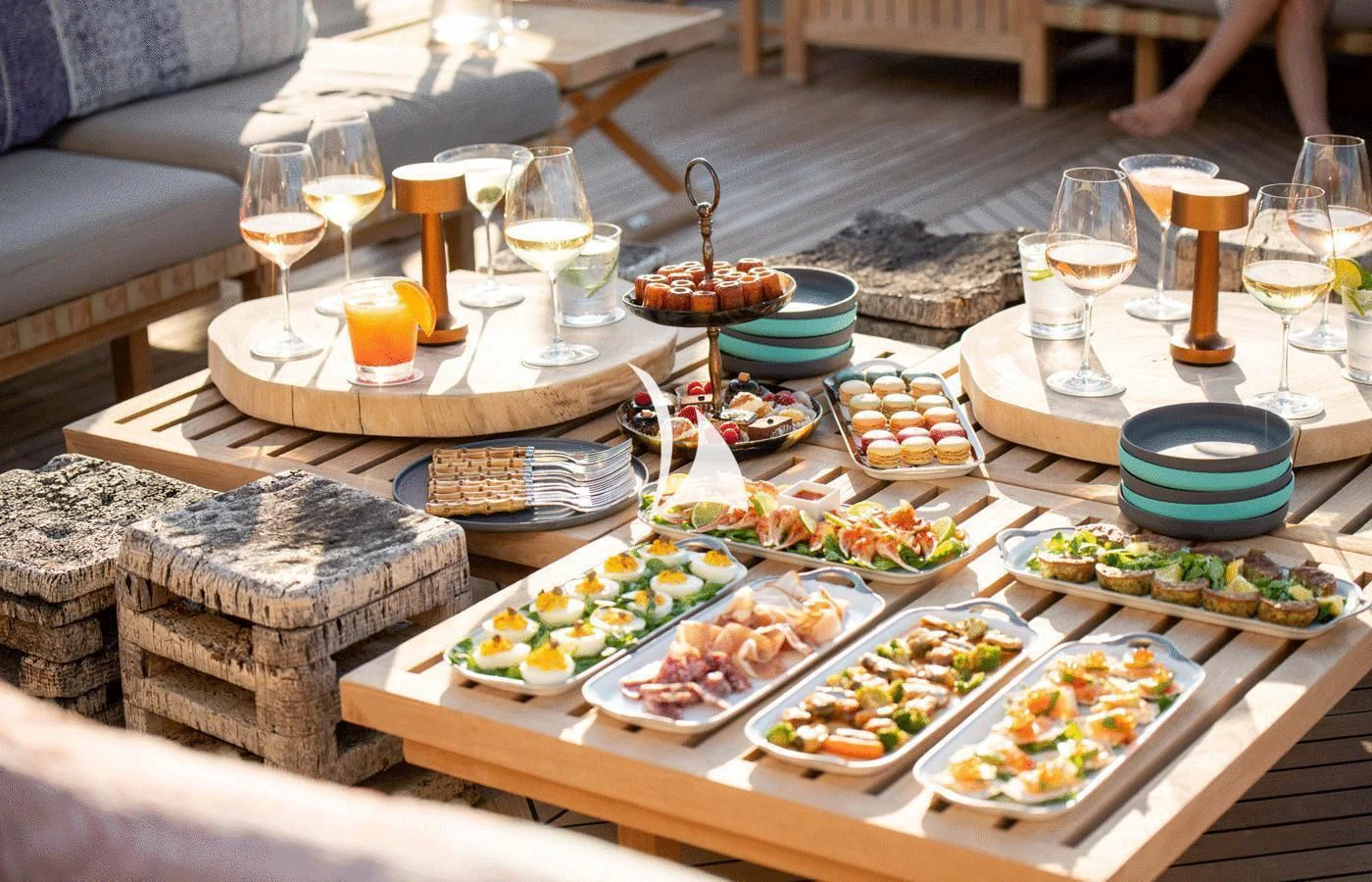 a table full of food aboard ARBEMA Yacht for Sale