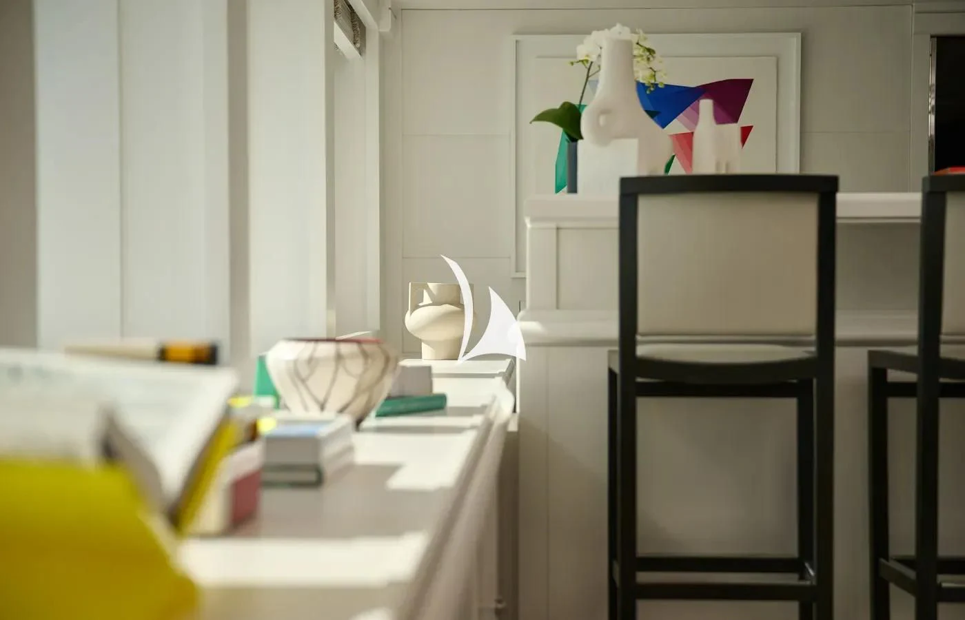 a room with a desk and chairs aboard ARBEMA Yacht for Sale