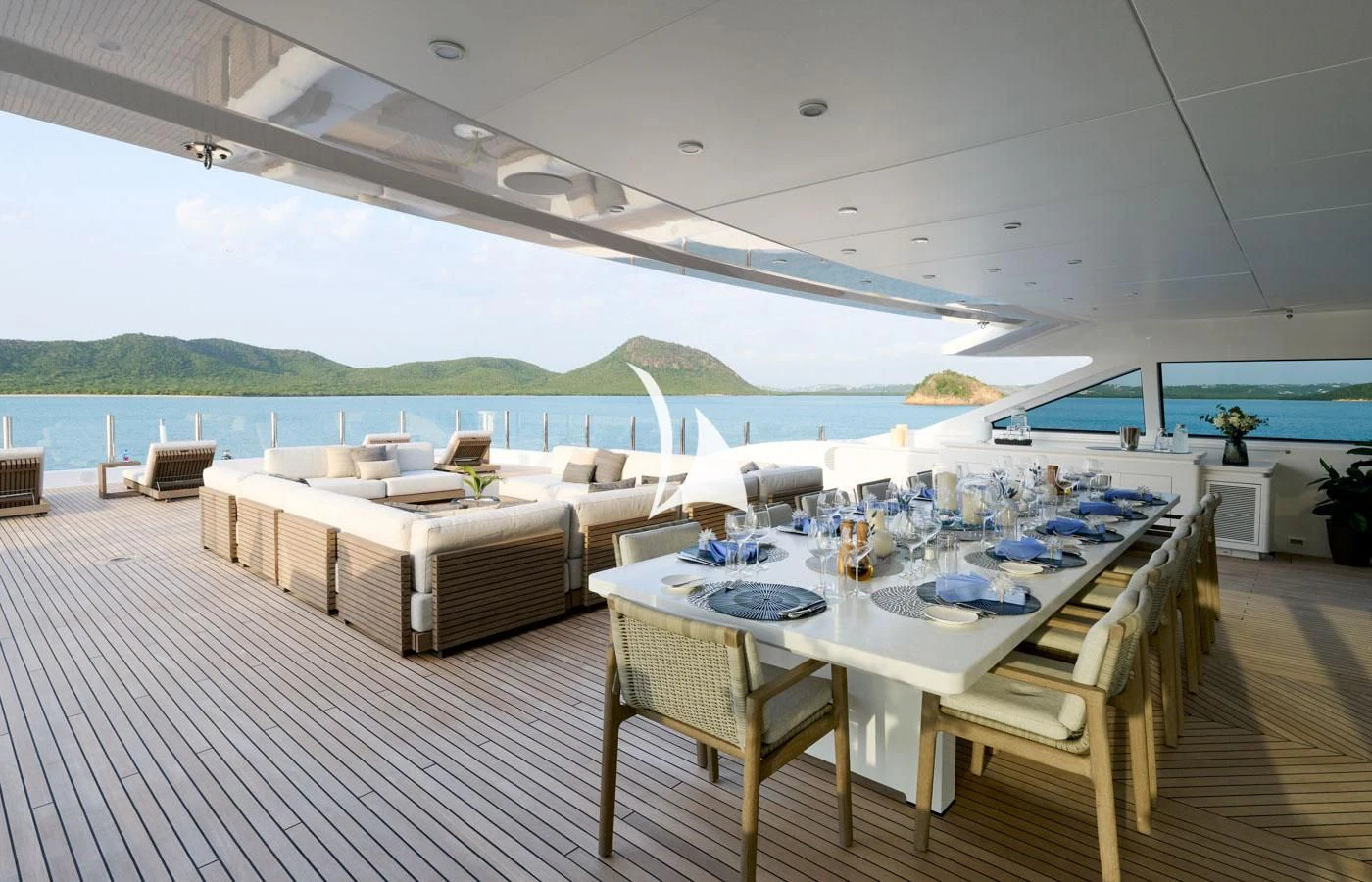 a room with a table and chairs aboard ARBEMA Yacht for Sale