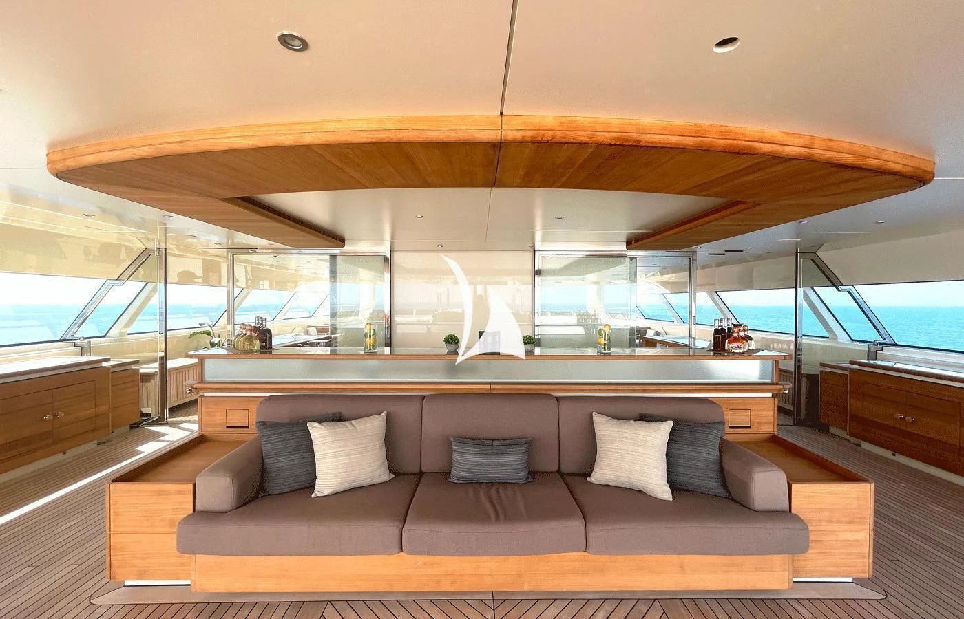 a couch in a boat aboard ARBEMA Yacht for Sale