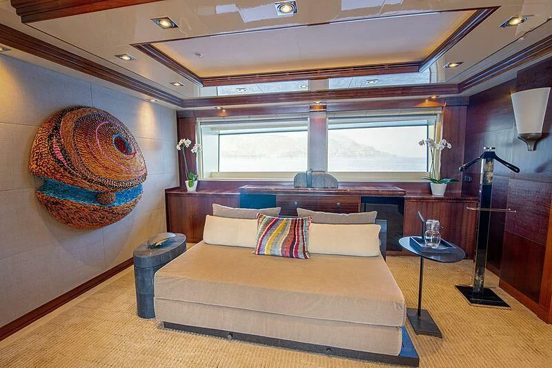 a large bed in a room aboard ARBEMA Yacht for Sale