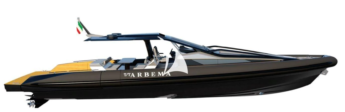 a black and yellow race car aboard ARBEMA Yacht for Sale