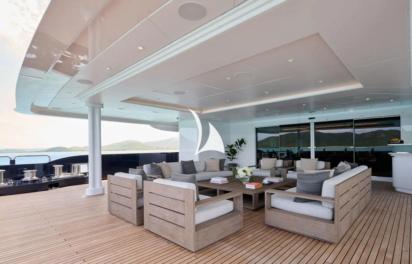 a room with couches and a table aboard ARBEMA Yacht for Sale
