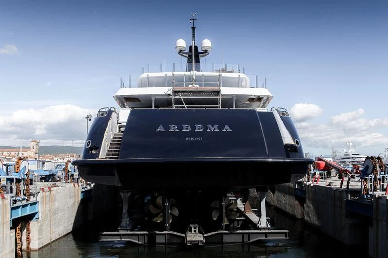a large ship docked aboard ARBEMA Yacht for Sale