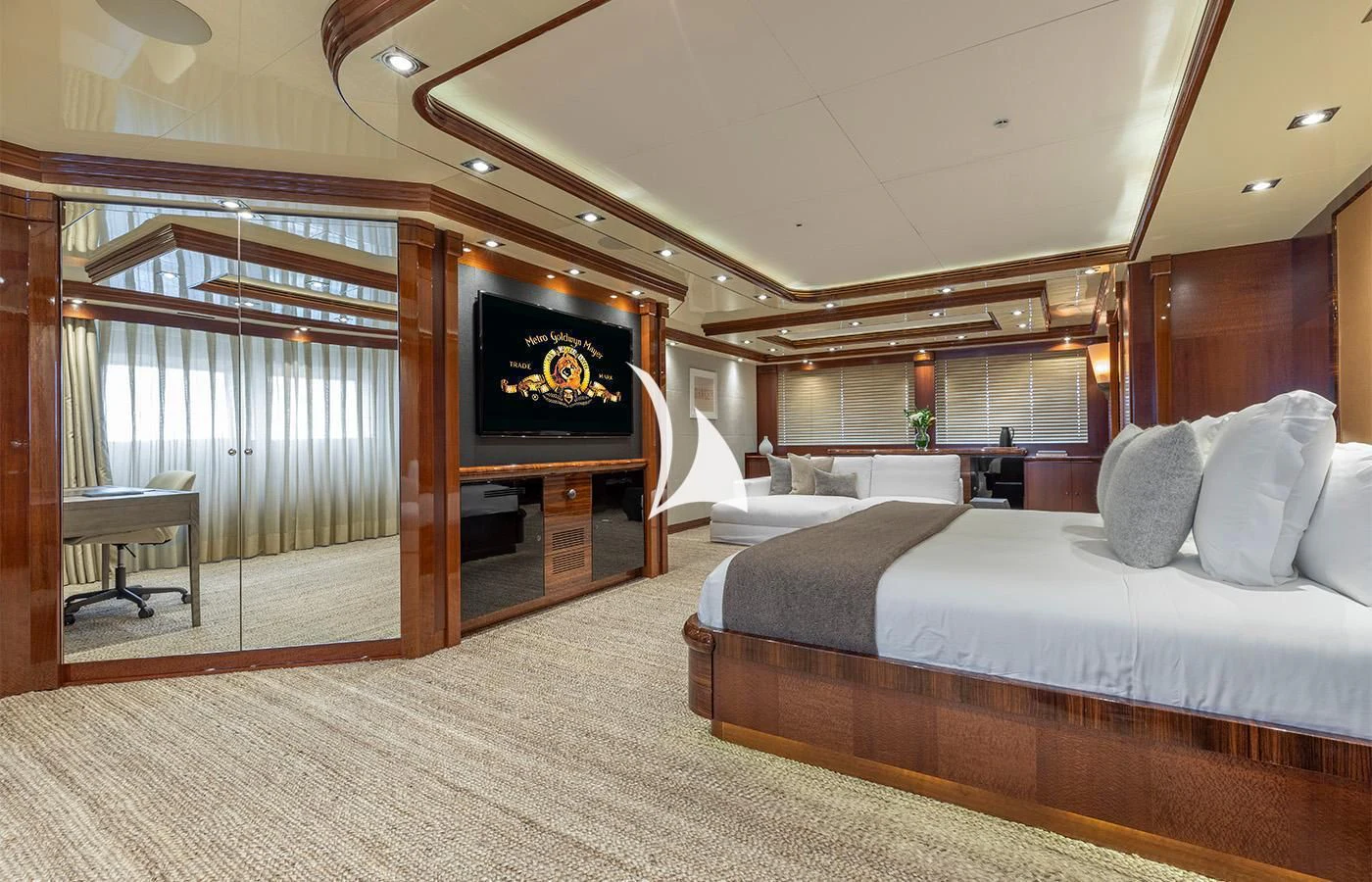 a room with a bed and a tv aboard ARBEMA Yacht for Sale
