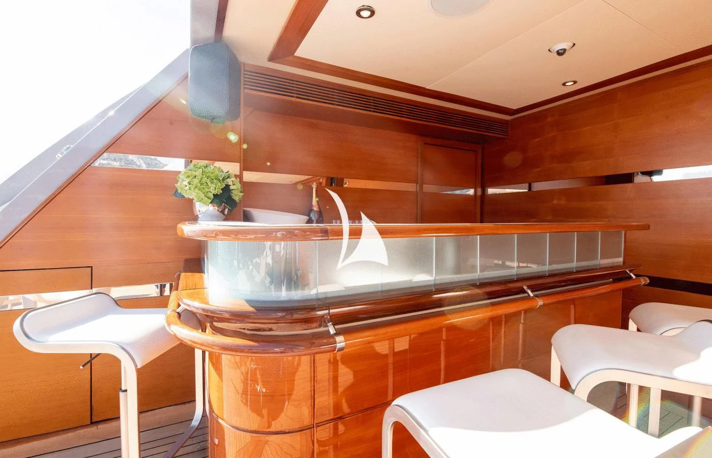 a kitchen with a large island aboard ARBEMA Yacht for Sale