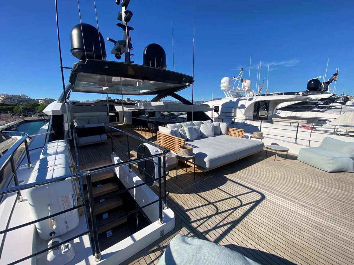 a large ship docked aboard AMORES Yacht for Sale