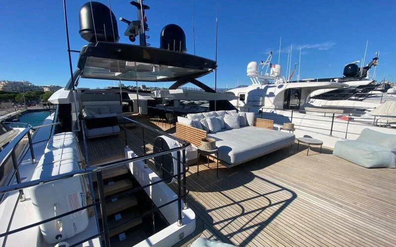 a large ship docked aboard AMORES Yacht for Sale