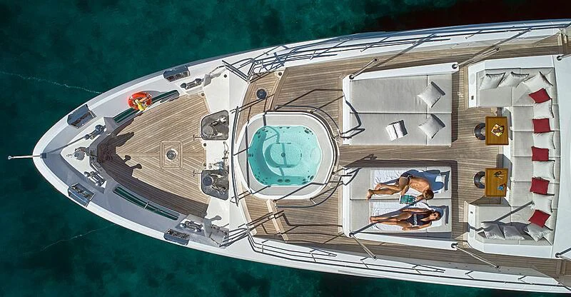 a satellite over a body of water aboard HAPPY ME Yacht for Charter