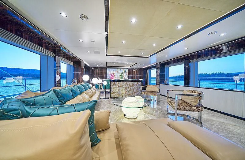 inside view of a modern living room aboard HAPPY ME Yacht for Charter