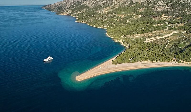 an aerial view of a beach aboard HAPPY ME Yacht for Charter