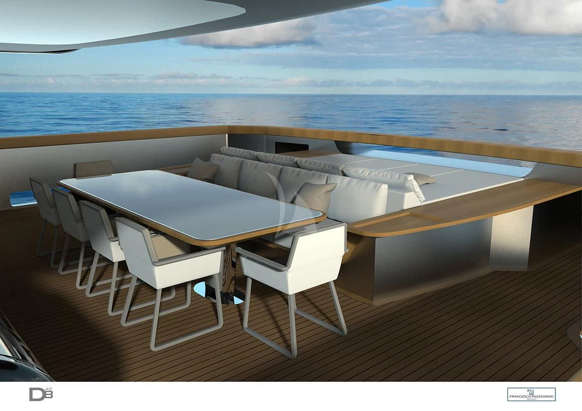 a boat on a deck aboard PANAM Yacht for Sale