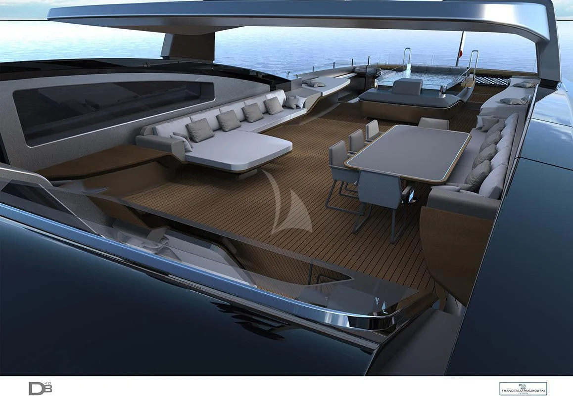 a row of seats on a boat aboard PANAM Yacht for Sale