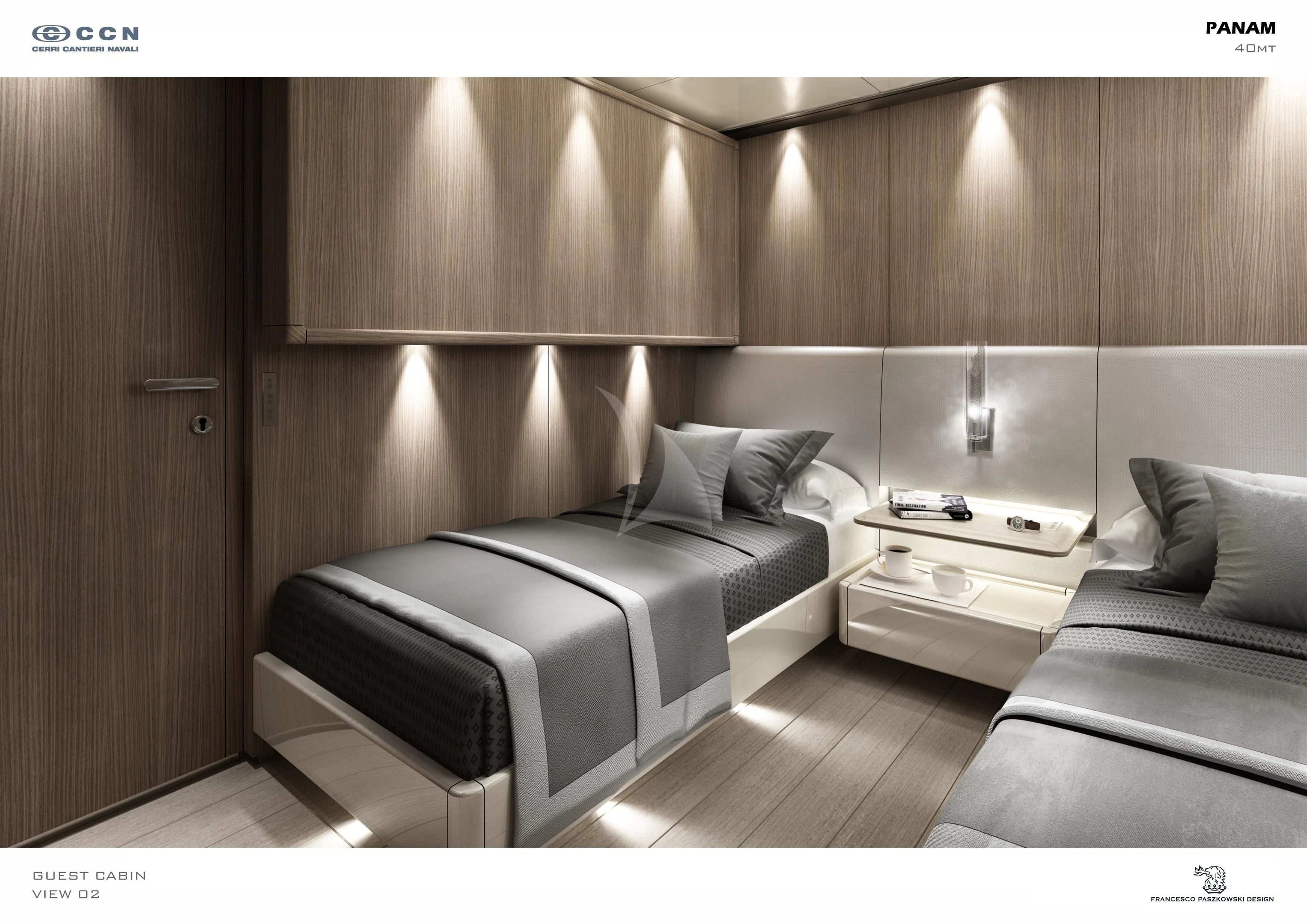 a room with a bed and a couch aboard PANAM Yacht for Sale