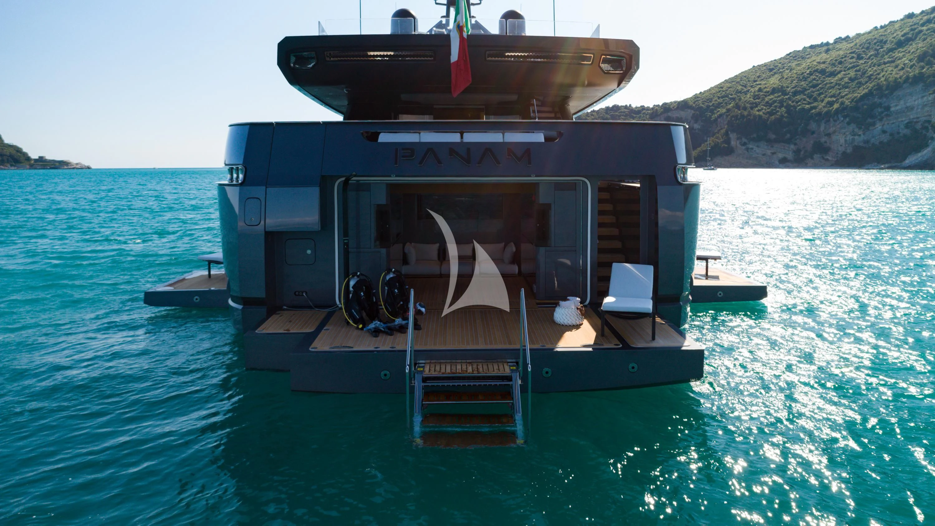 a boat on the water aboard PANAM Yacht for Sale