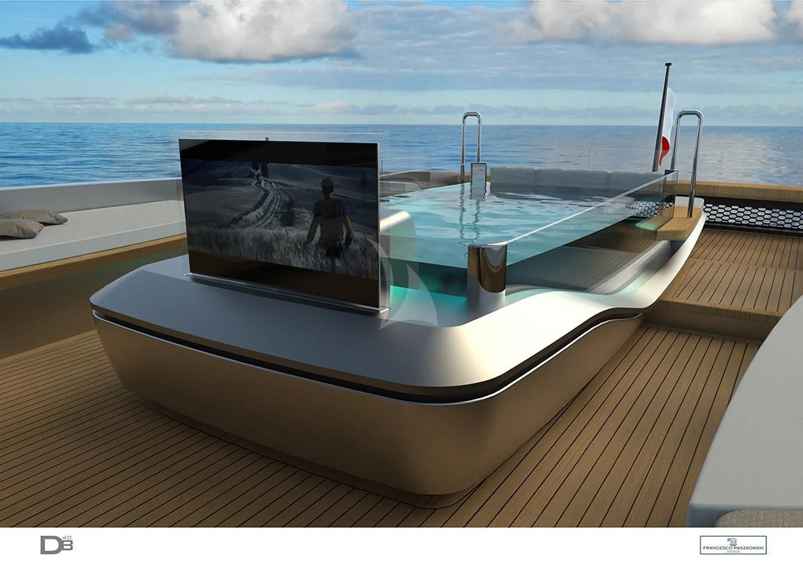 a boat on a deck aboard PANAM Yacht for Sale
