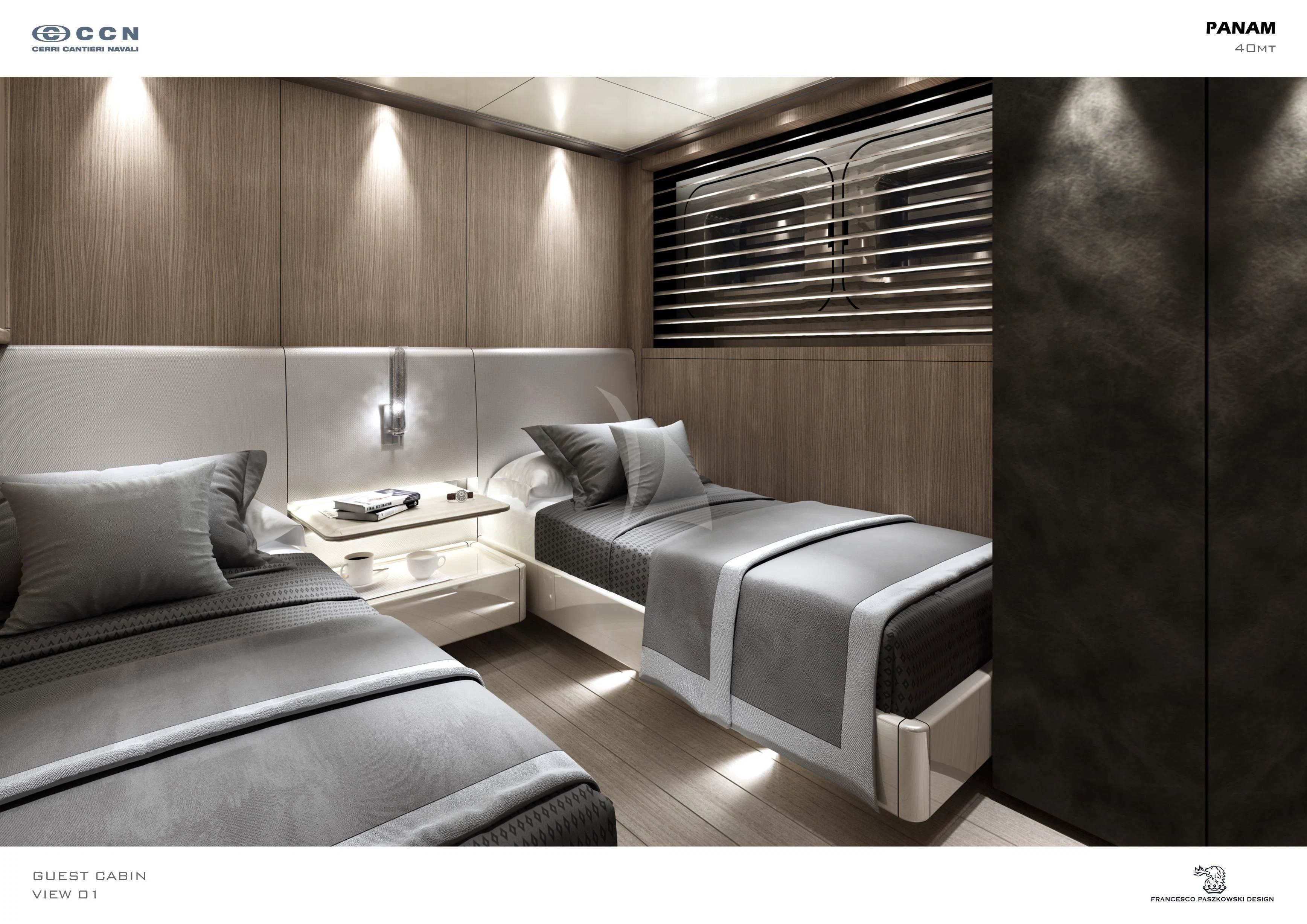 a room with a bed and a couch aboard PANAM Yacht for Sale