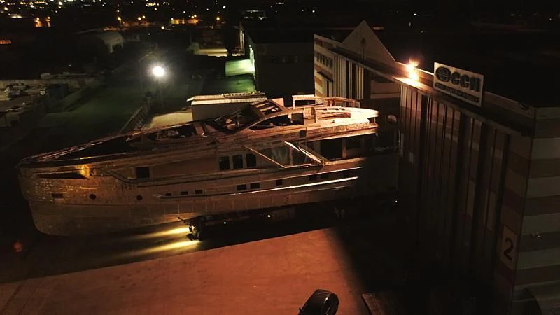 a large tank in a dark room aboard PANAM Yacht for Sale