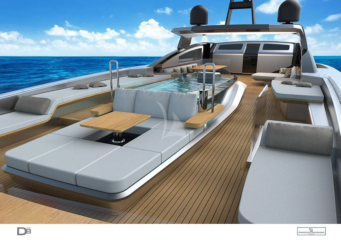 a boat on a deck aboard PANAM Yacht for Sale