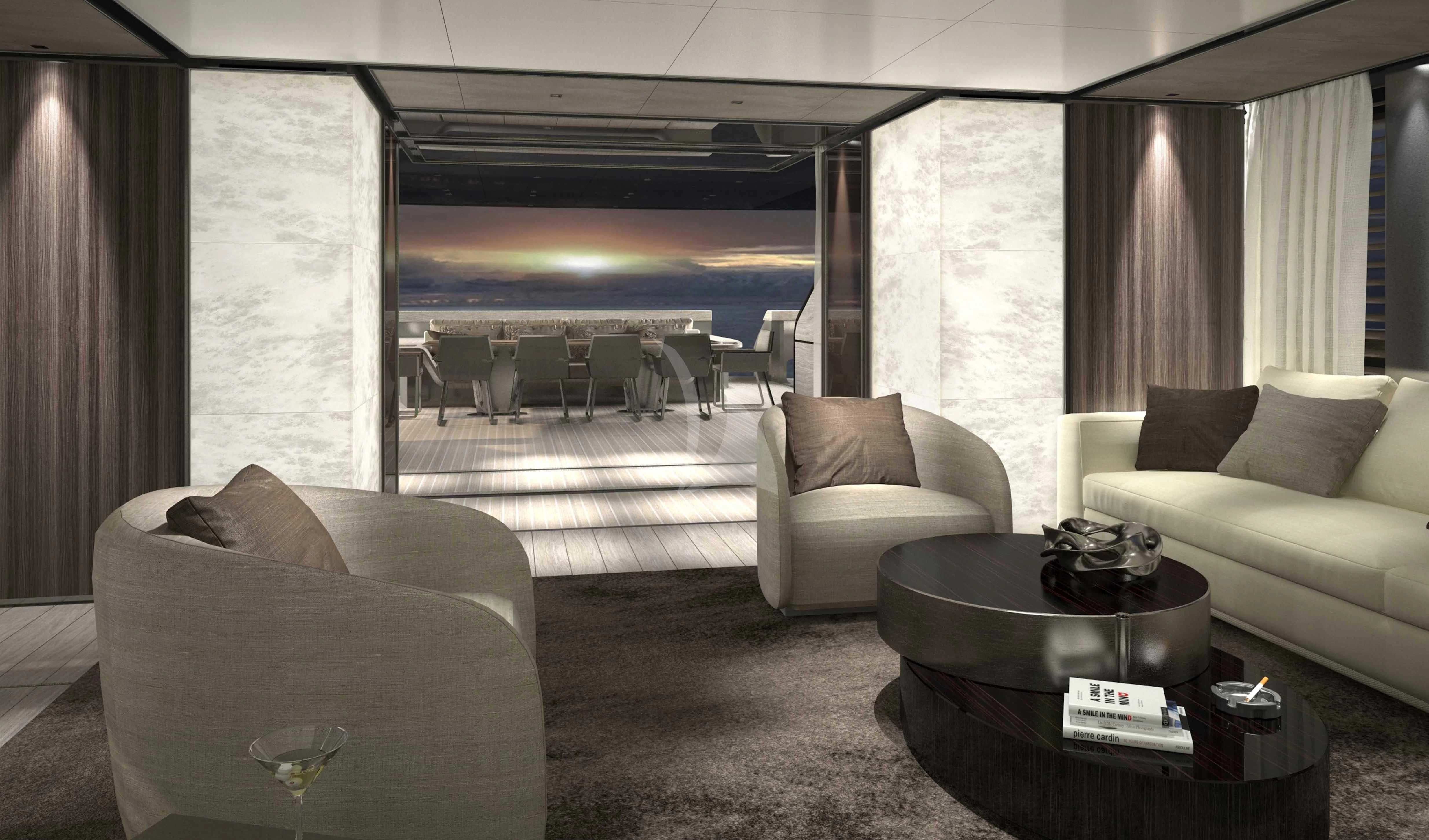 a room with couches and a table aboard PANAM Yacht for Sale