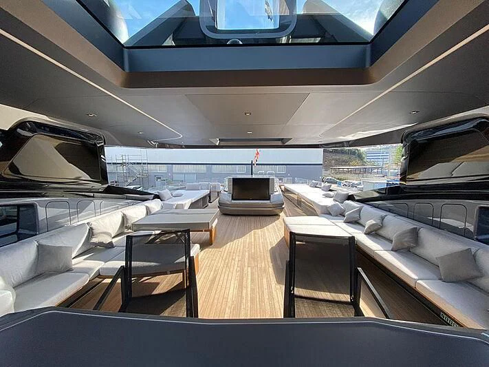 inside of a building with a large open window aboard PANAM Yacht for Sale