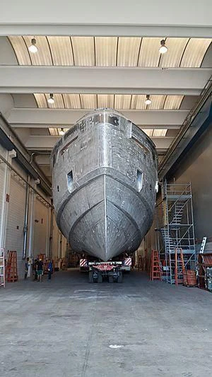 a large metal cylinder in a building aboard PANAM Yacht for Sale
