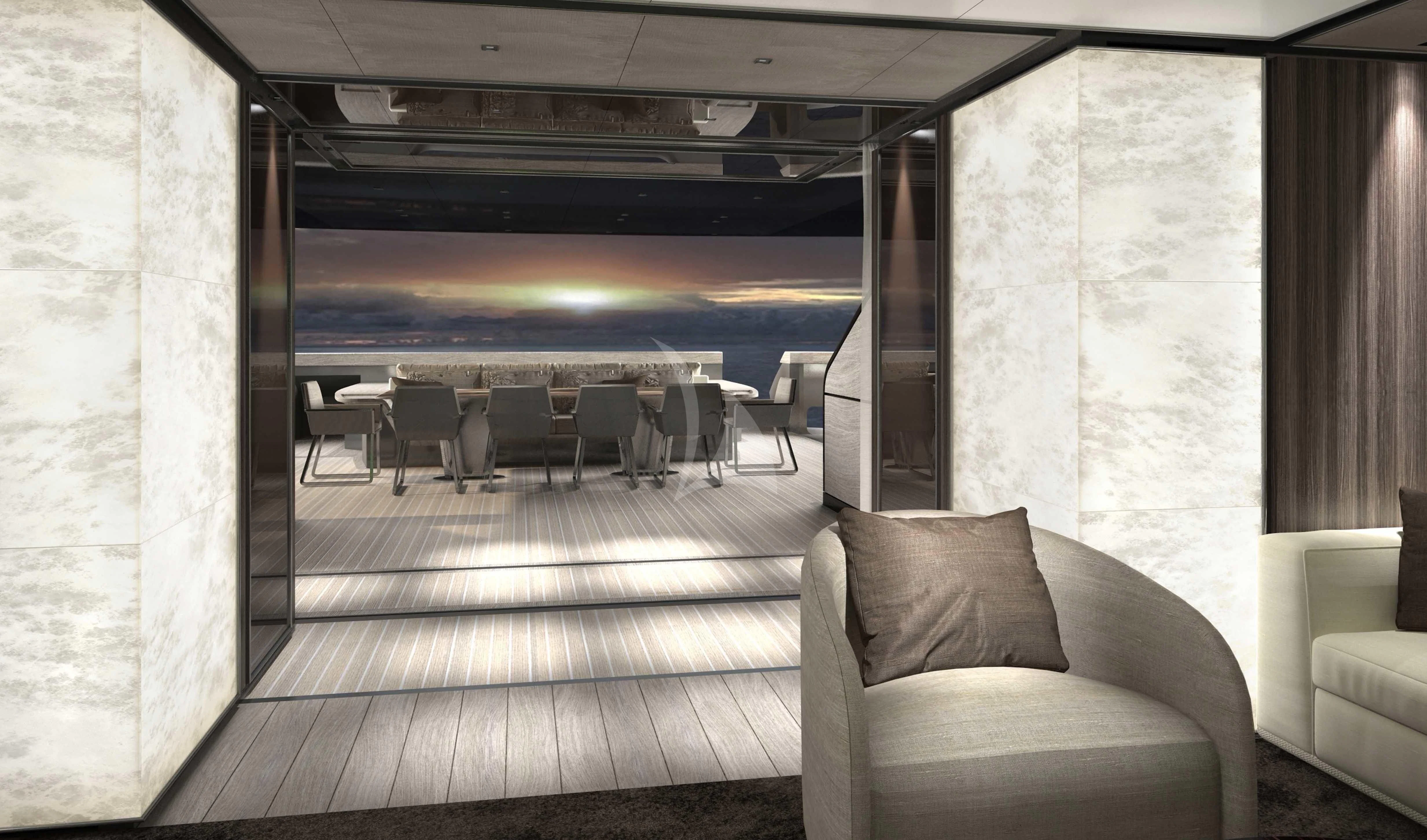 a room with a couch and a table and chairs aboard PANAM Yacht for Sale