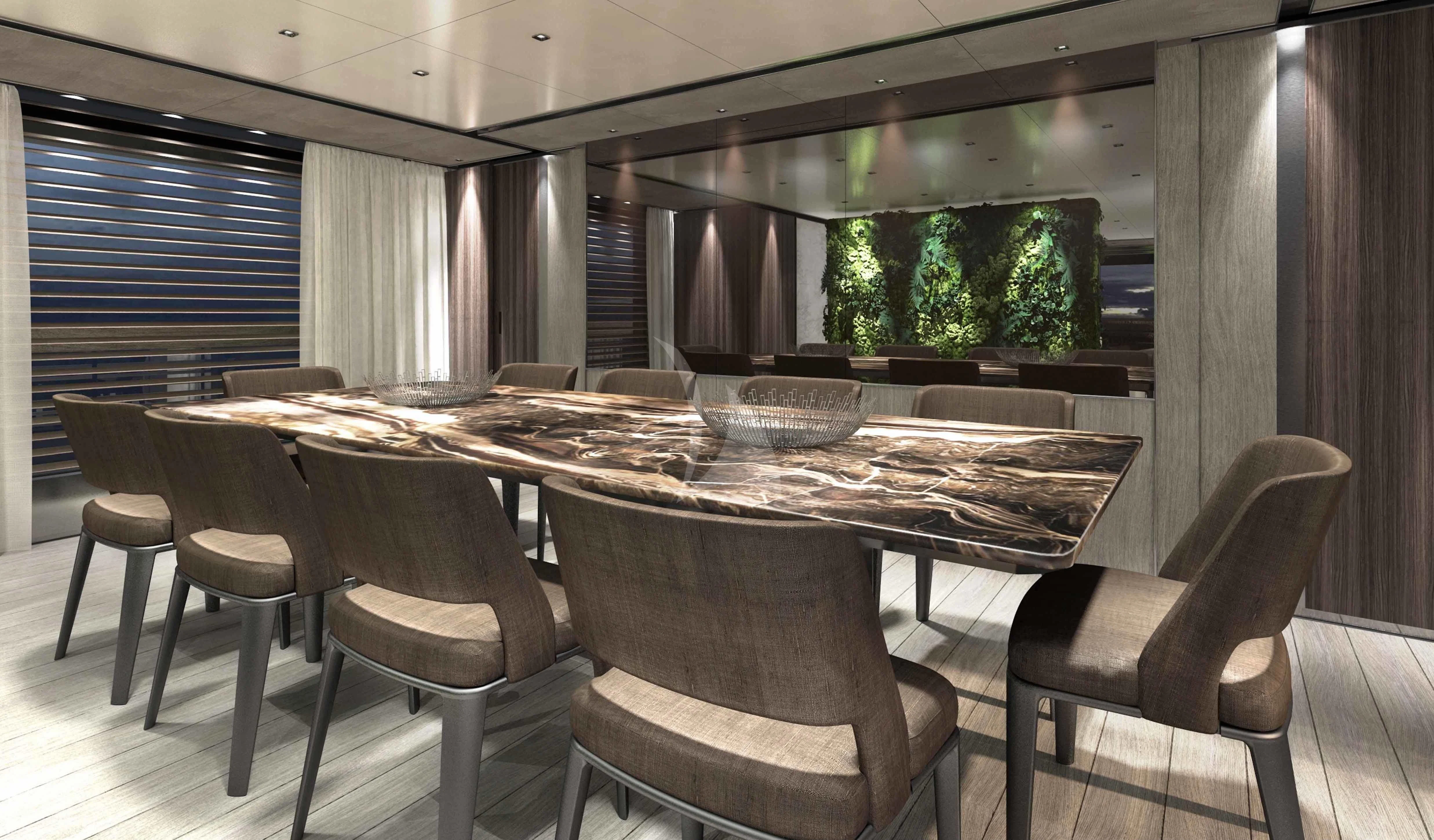 a large table with chairs around it aboard PANAM Yacht for Sale