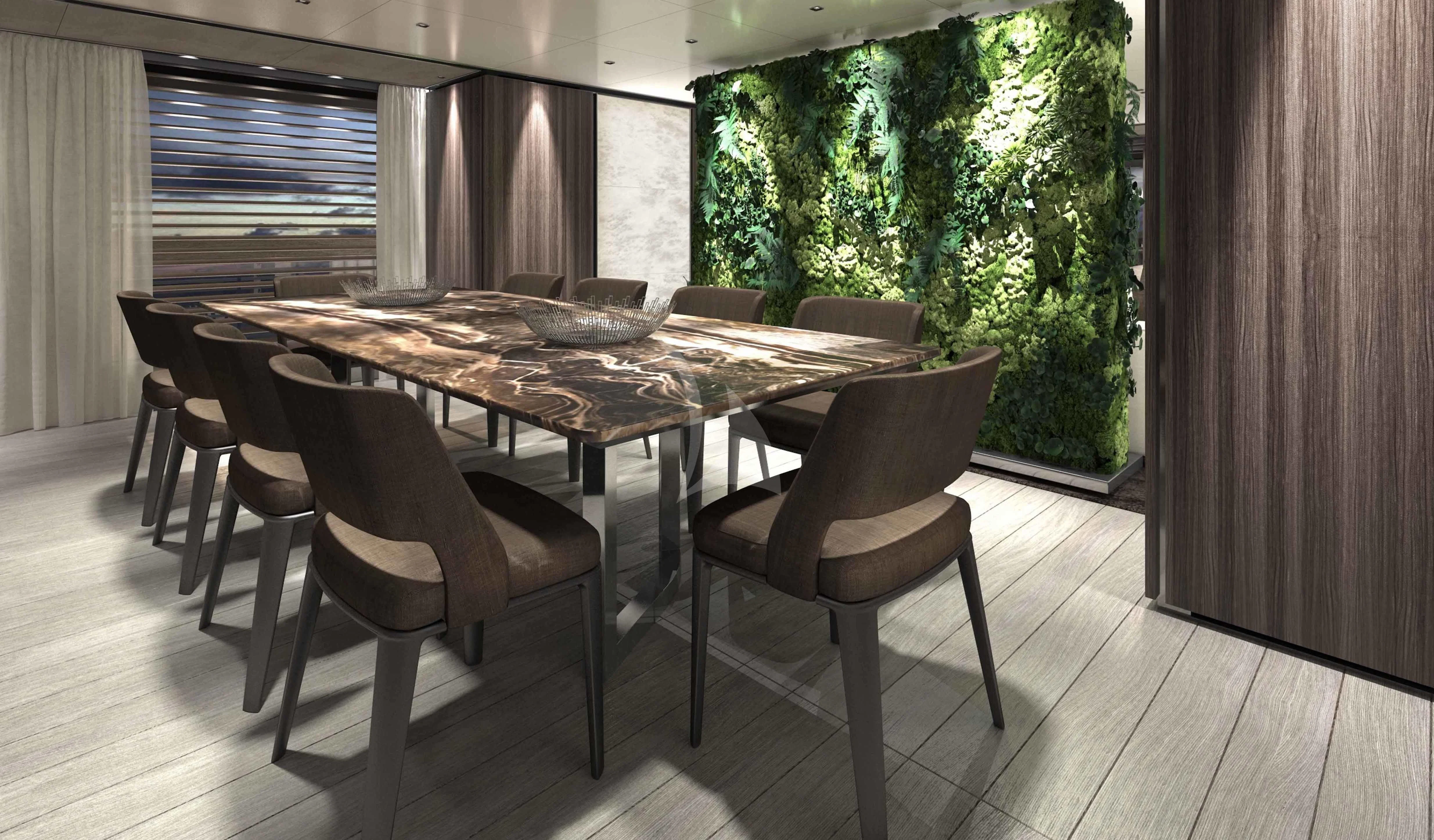 a table and chairs in a room aboard PANAM Yacht for Sale
