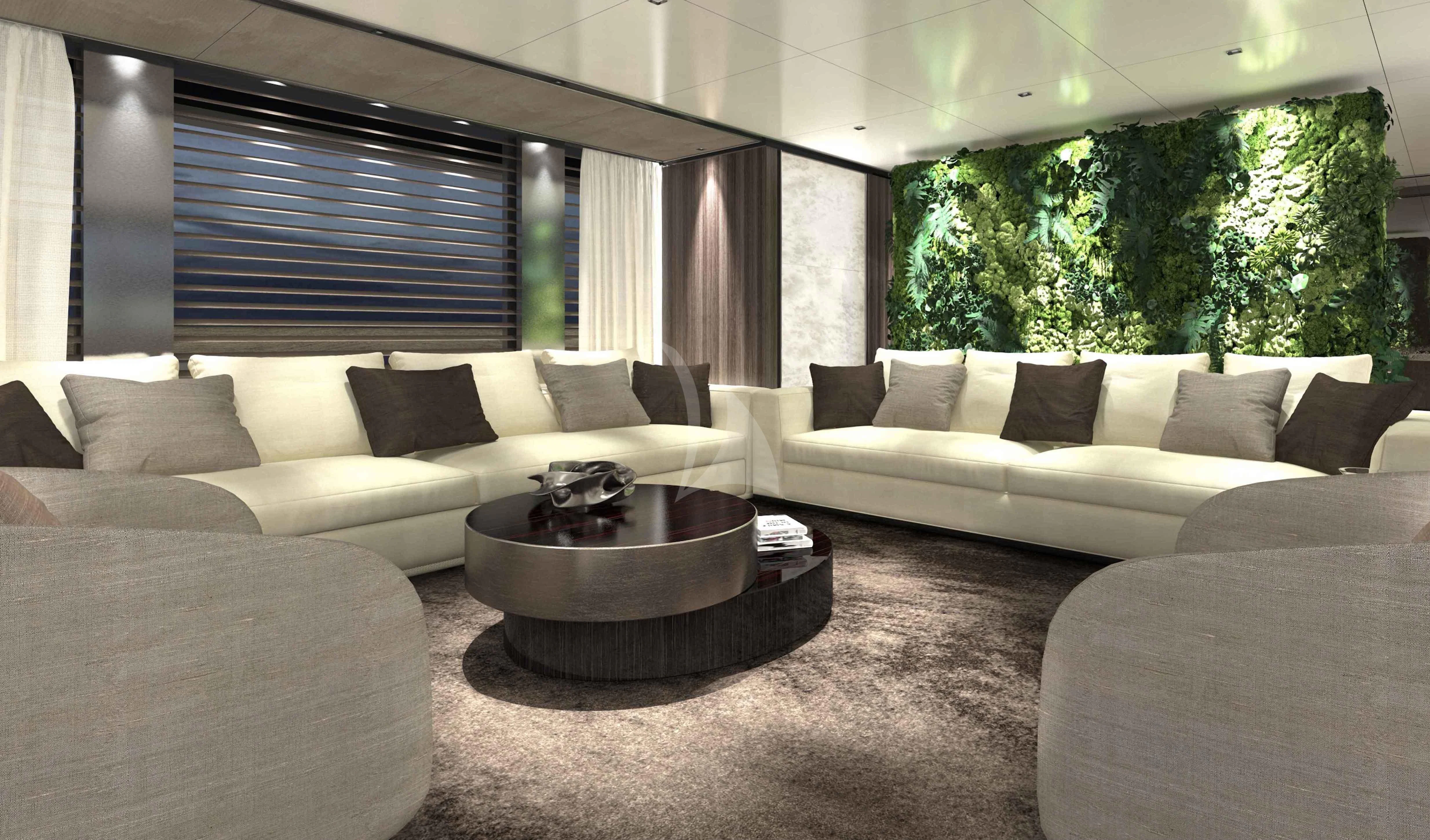a living room with a couch and a coffee table aboard PANAM Yacht for Sale