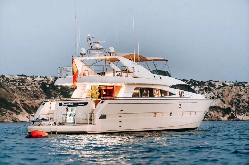 a white boat in the water aboard SONRISA SEPTIMO Yacht for Sale