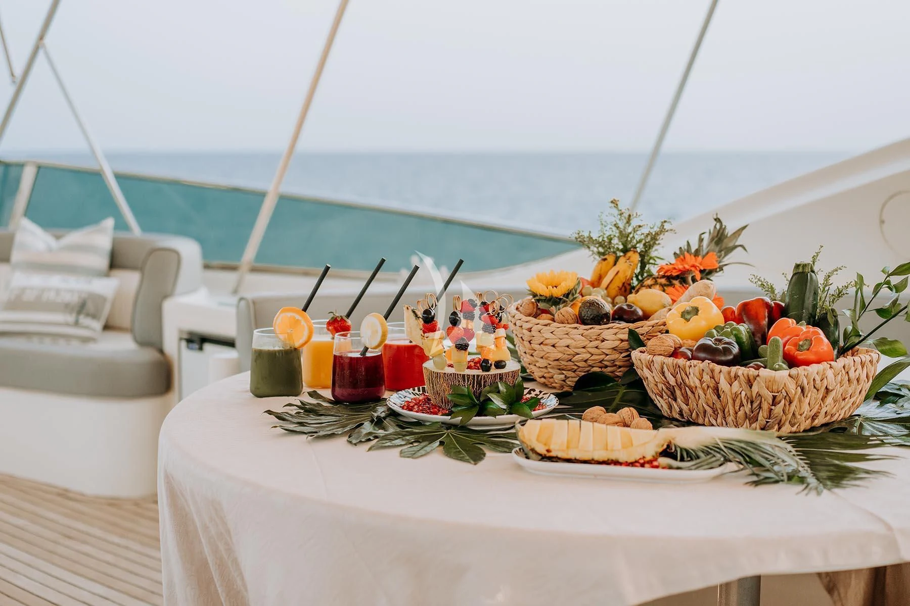 a table with food on it aboard SONRISA SEPTIMO Yacht for Sale