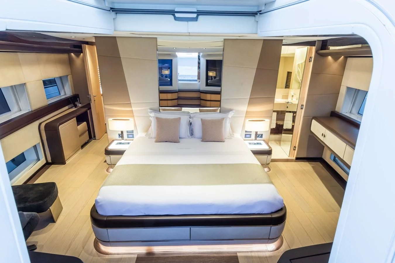 a room with a bed and a desk aboard MAXIMUS Yacht for Sale