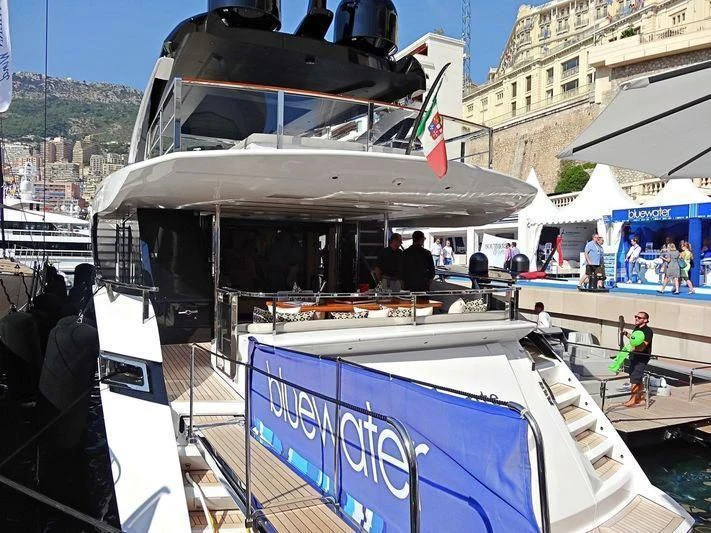 a boat with a sign on the front aboard MAXIMUS Yacht for Sale