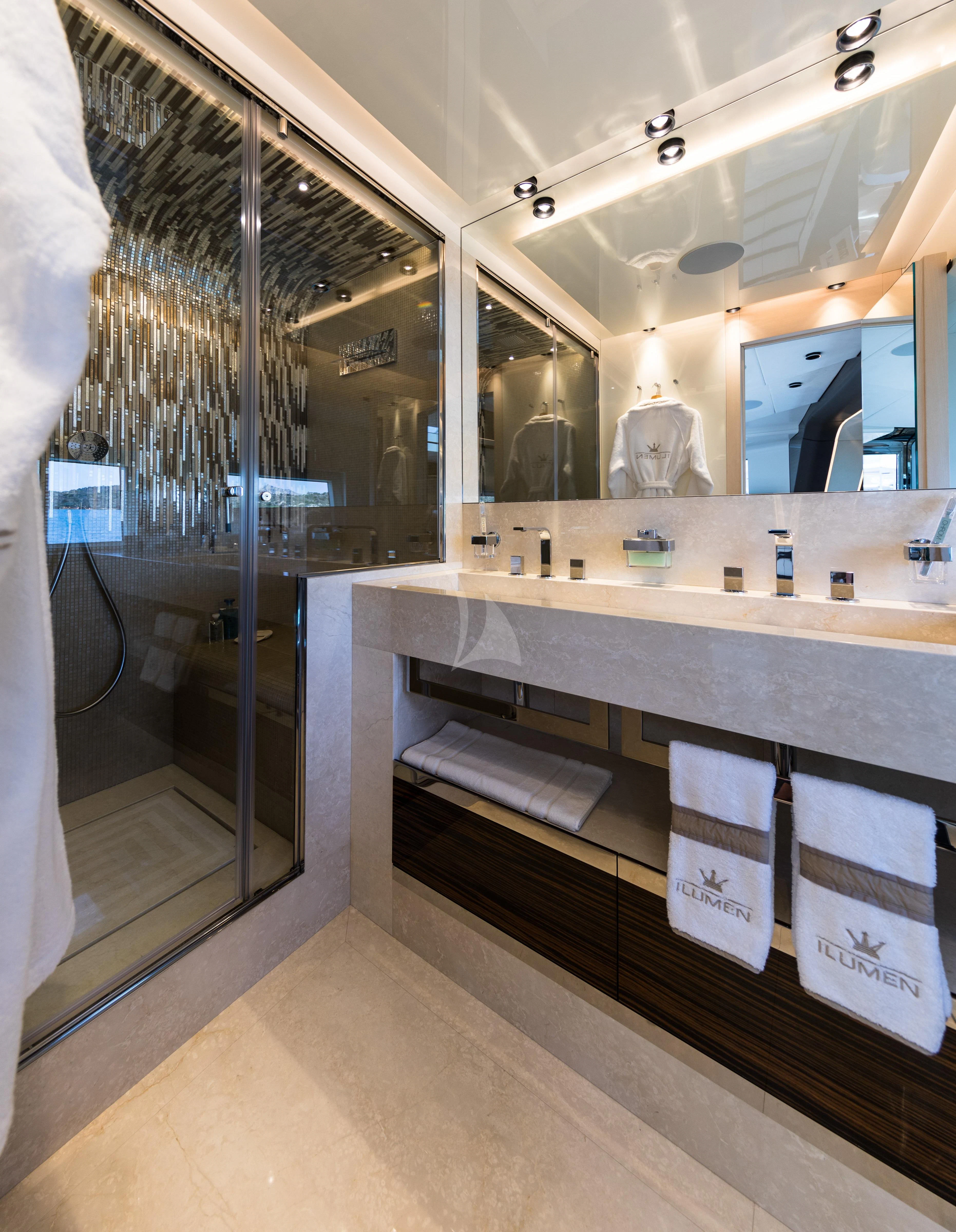 a large room with a large mirror aboard MAXIMUS Yacht for Sale