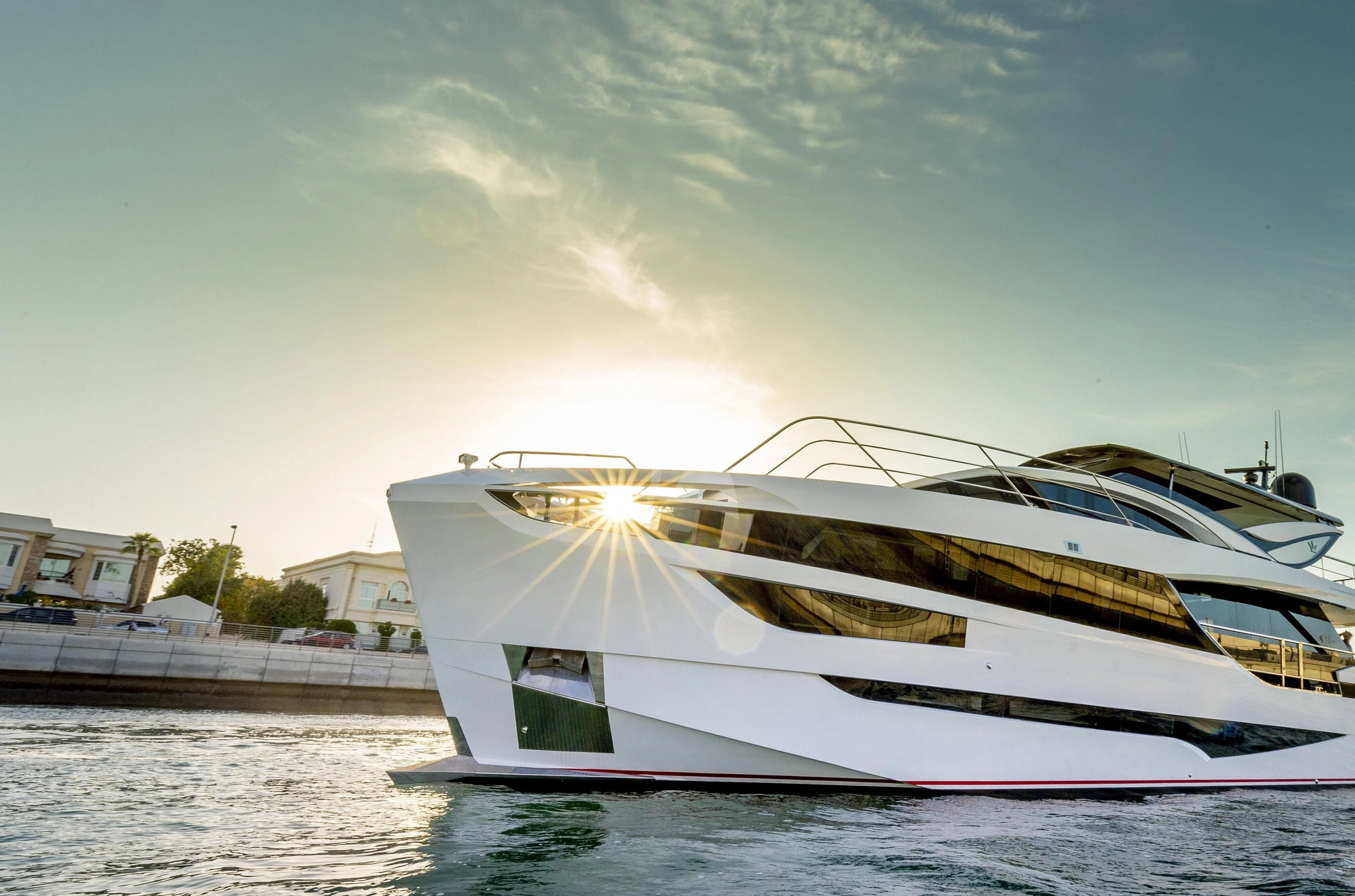 a white yacht on the water aboard MAXIMUS Yacht for Sale