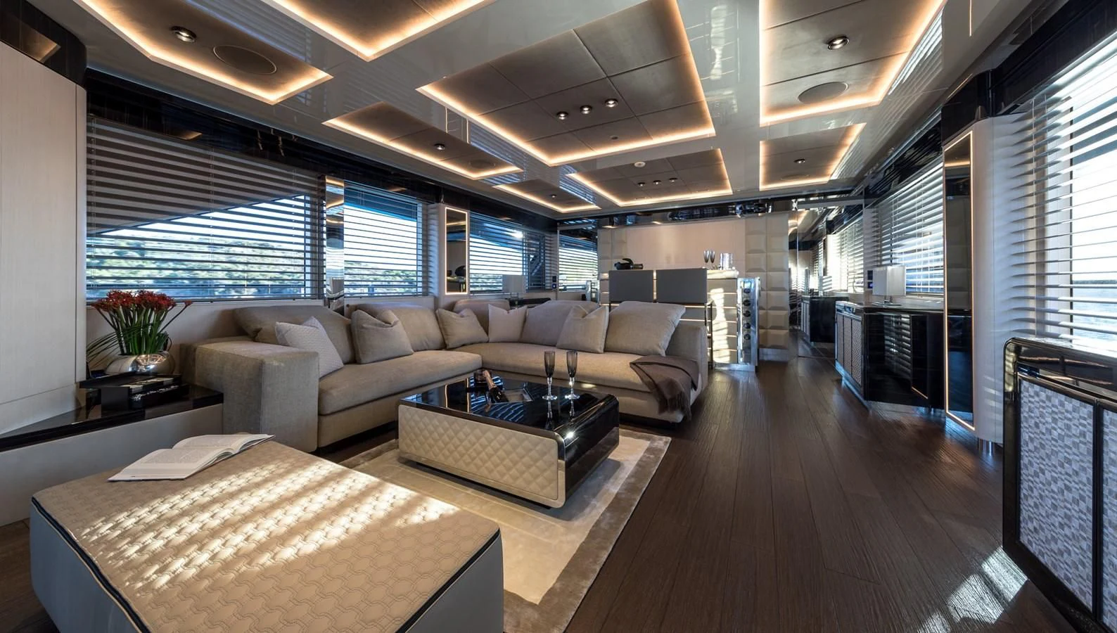 a living room with a large window aboard MAXIMUS Yacht for Sale