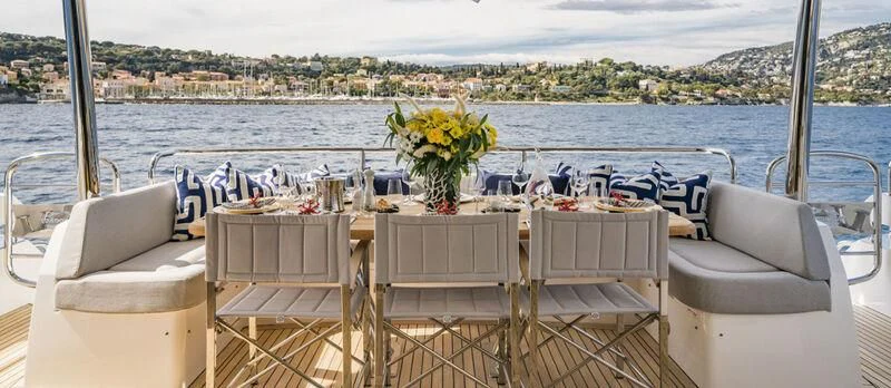 a table set for a wedding aboard TORO Yacht for Sale