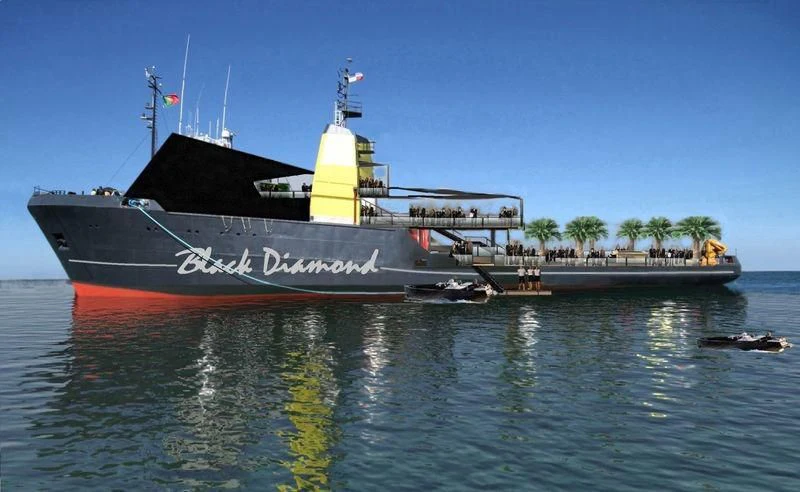 a large ship in the water aboard AFTHONIA V Yacht for Sale
