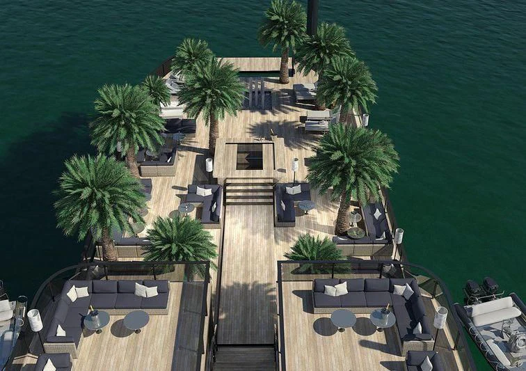 a house with palm trees aboard AFTHONIA V Yacht for Sale