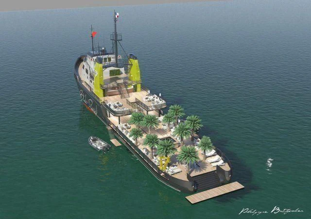 a large ship in the water aboard AFTHONIA V Yacht for Sale