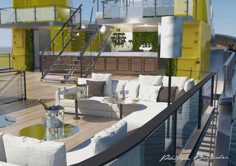 a living room with a glass coffee table and a white couch aboard AFTHONIA V Yacht for Sale