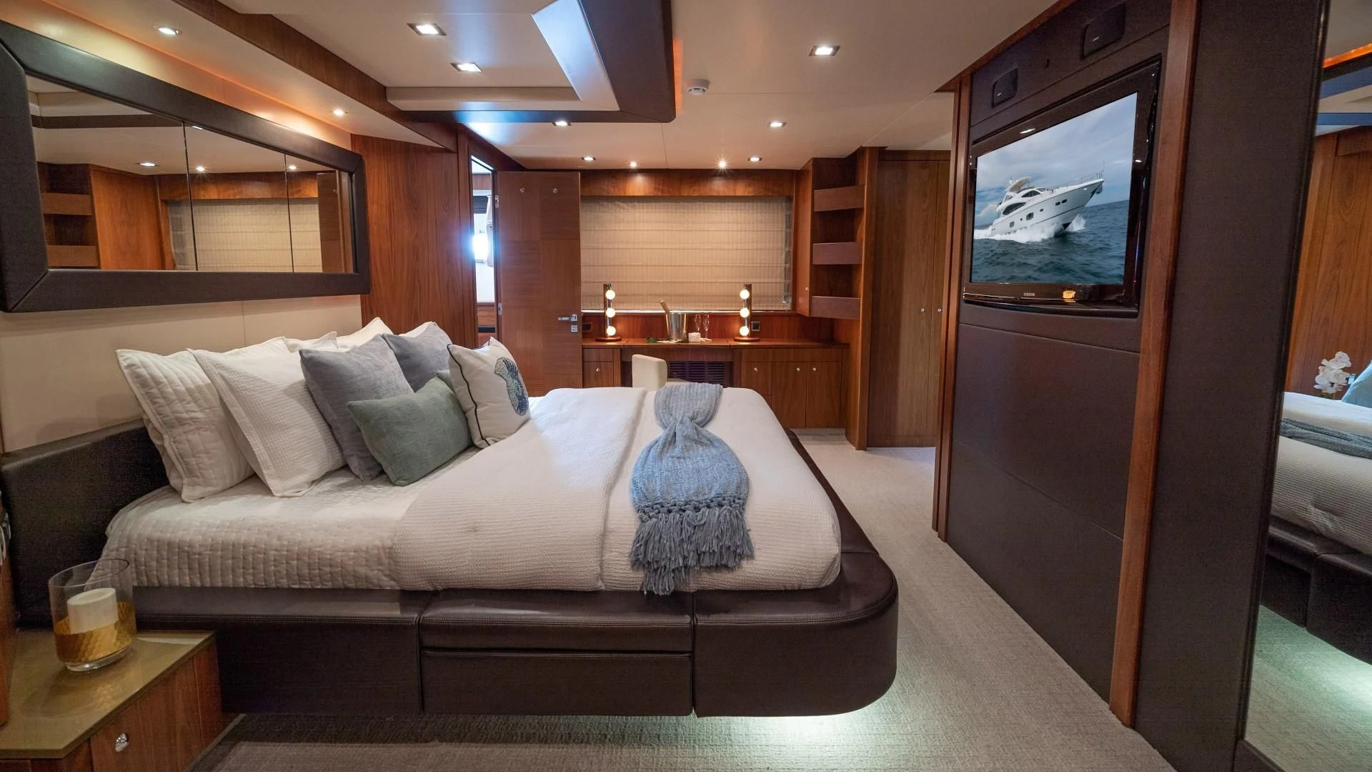 a bed in a room aboard SPLASHED OUT Yacht for Sale
